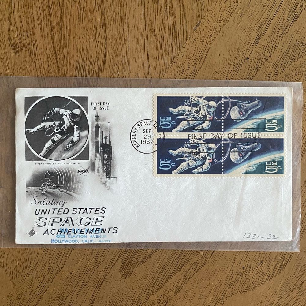 Vintage U.S. #1331-32 5¢ Accomplishments in Space Stamps on Envelope